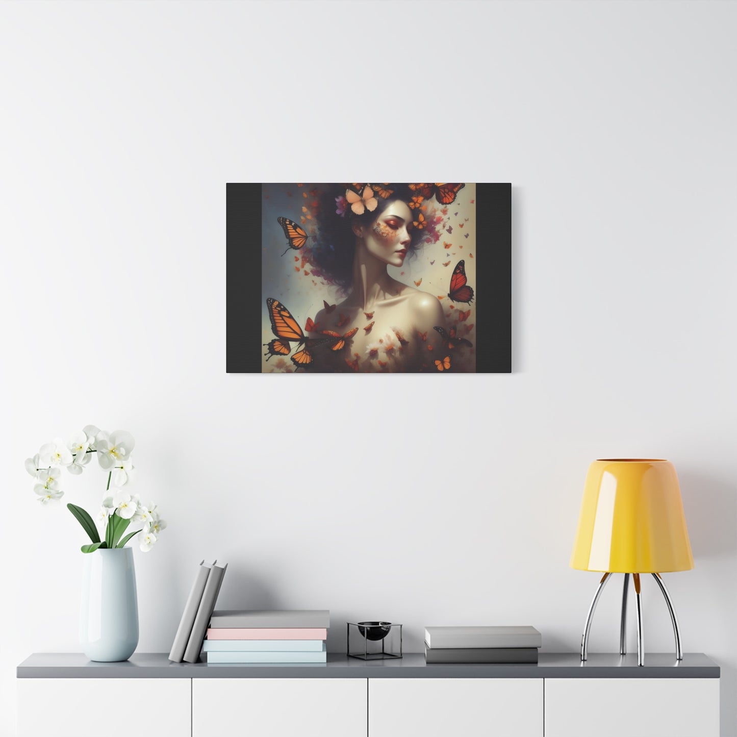 Canvas Wall Art - Butterfly Woman Print, Floral Home Decor, Unique Gift for Nature Lovers, Birthday Decoration, Whimsical Art
