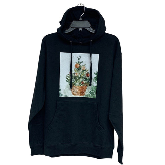 New Hand Printed Womens Medium Christmas Tree Holiday Long Sleeve Hoodie