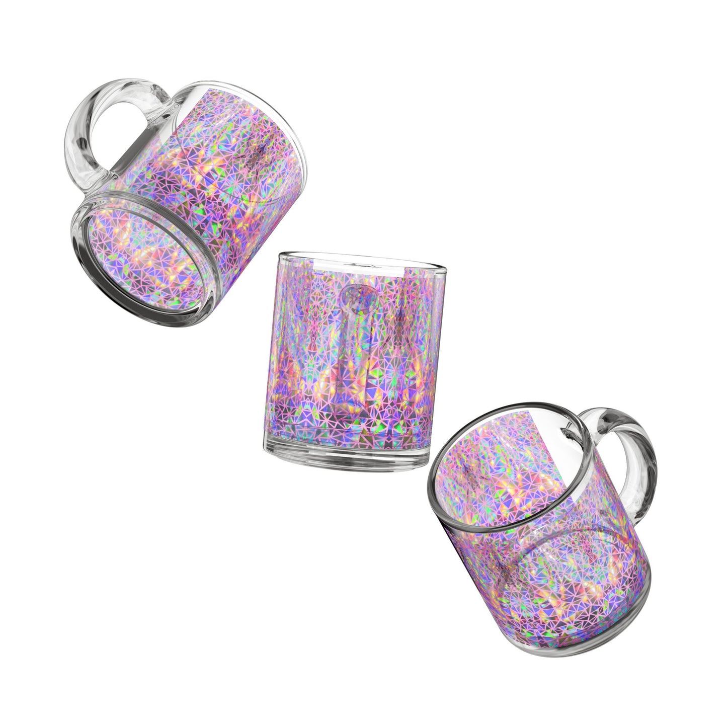 Holographic Geometric Prism Print Stained on Glass Mug Iridescent Kaleidoscope 10oz