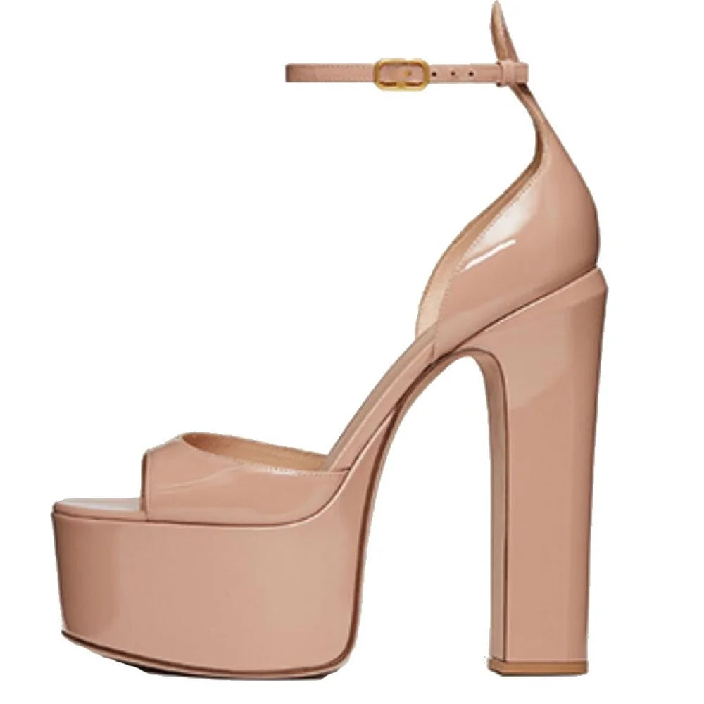 New Sexy Party Women's Pumps Patent Leather Summer Sandals Thick High Heel Platform Fish Mouth Shoes Black White Big Size
