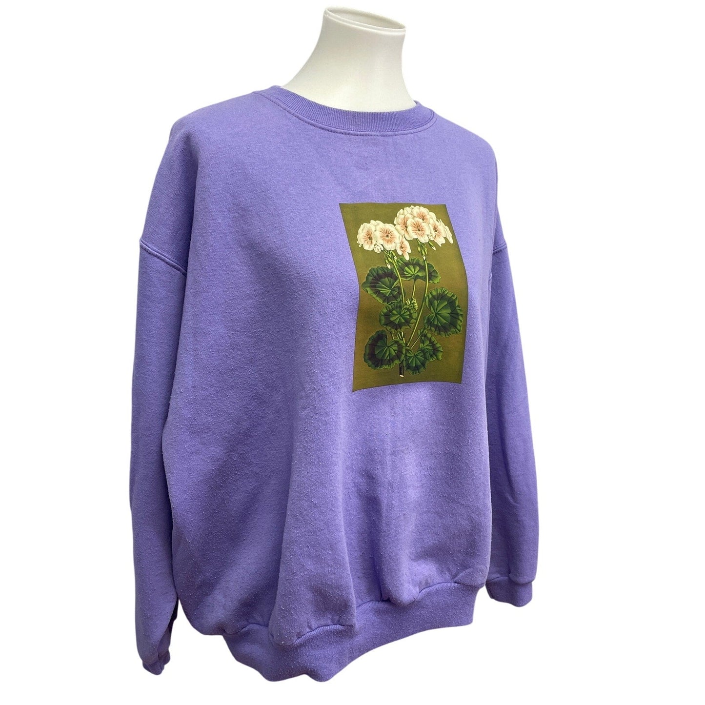 Hand Printed Upcycled Womens 2X Vintage Book Page Flower Long Sleeve Sweatshirt