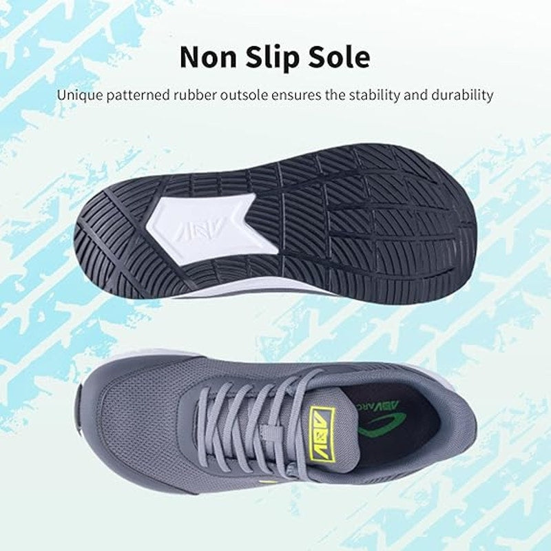 AOV Mens Size 9.5 Gray Mesh Wide Toe Box Arch Support Orthotic Walking Shoes