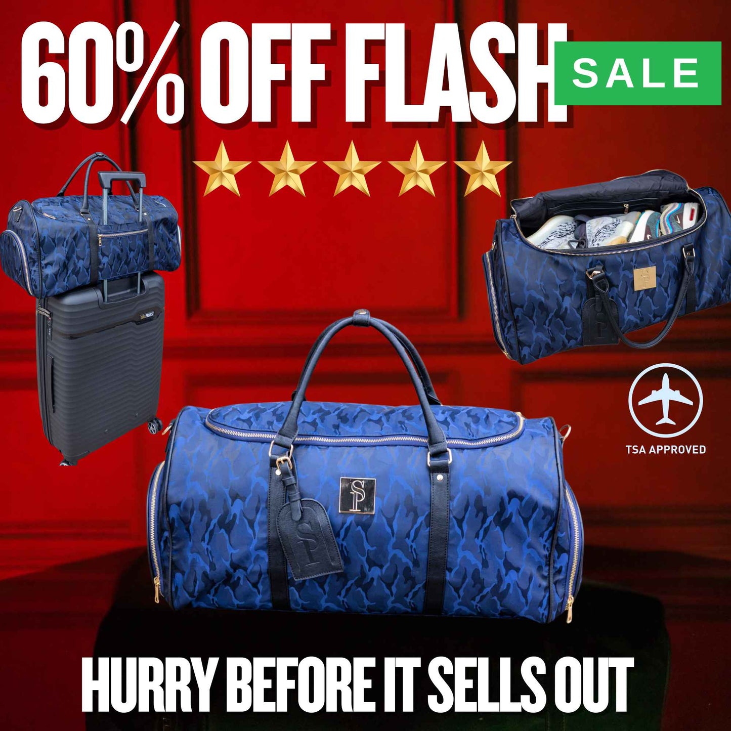 Blue Camo Weekender Duffle Bag