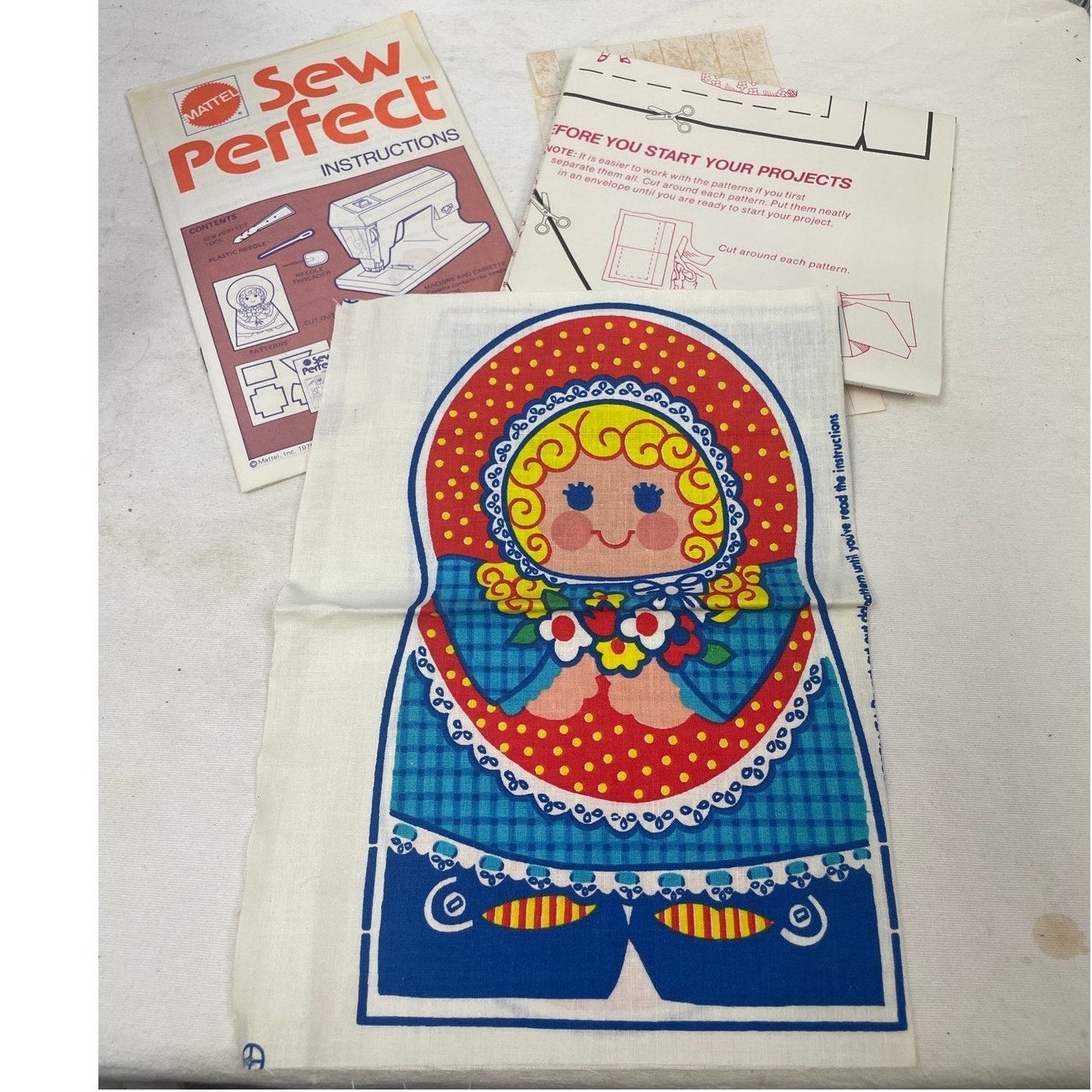 Vintage 1976 Mattel Inc Sew Perfect Fabric Doll & More Patterns Instruction Kit