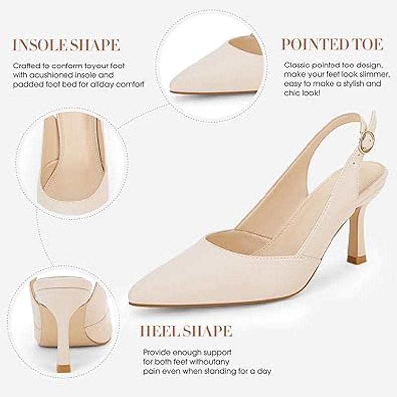 Rilista Womens 9 Tan 3" Kitten Heel Slingback Closed Pointed Toe Sandal Shoes