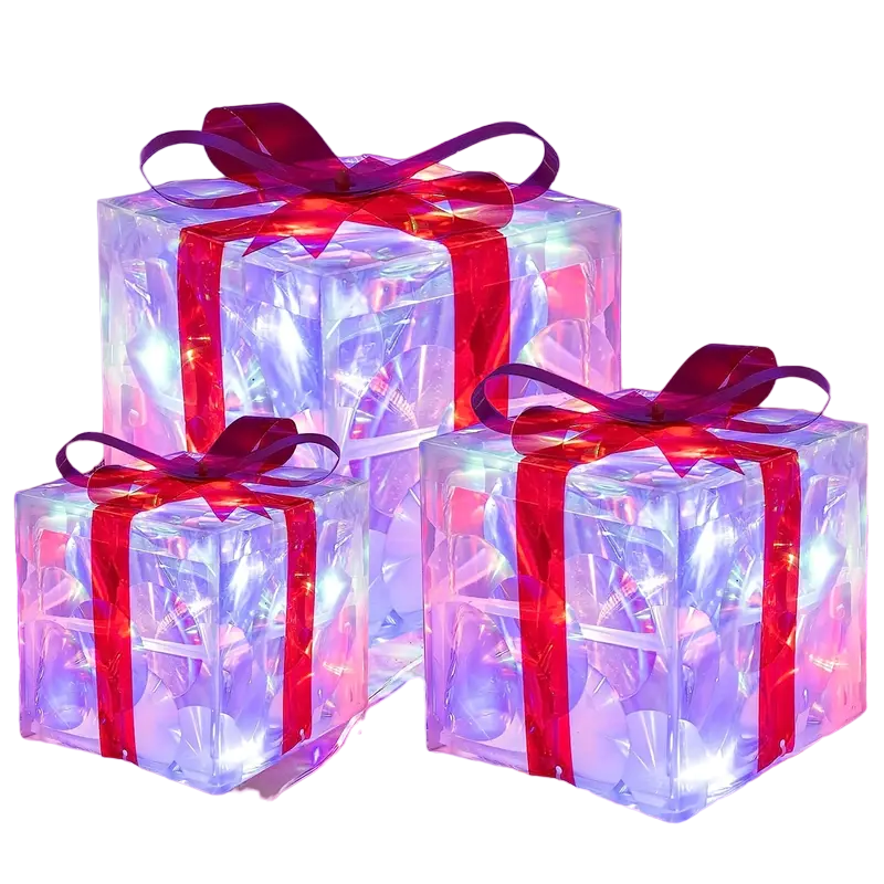 Twinkling Trio: Christmas Lighted Gift Box Set-0