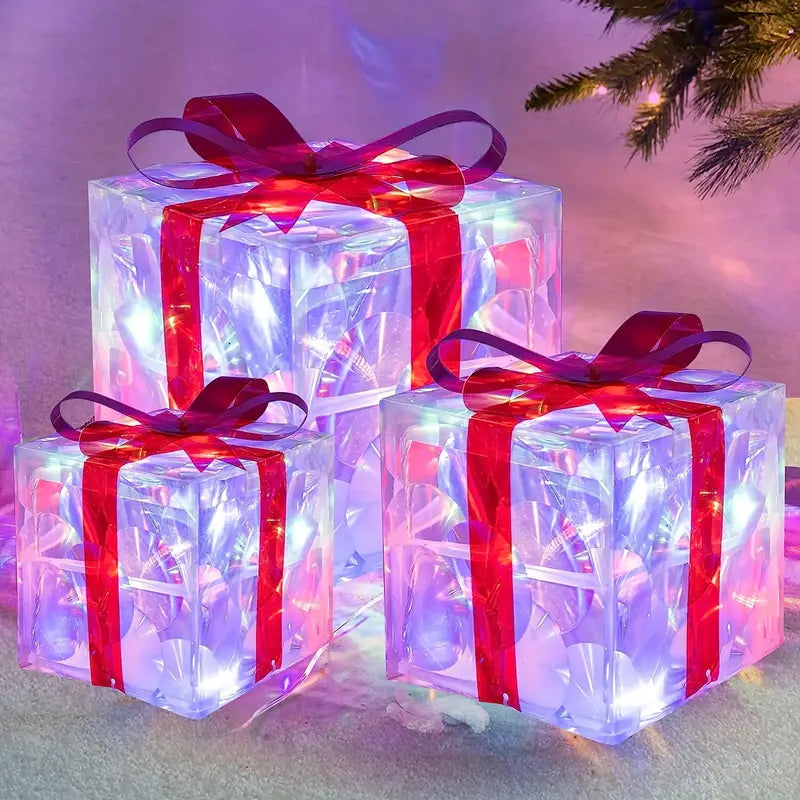 Twinkling Trio: Christmas Lighted Gift Box Set-3
