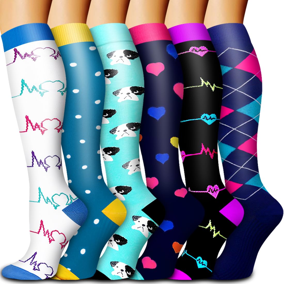 6 Pack Copper Compression Socks for Women and Men Circulation-Best Support for Medical,Running,Nursing,Athletic