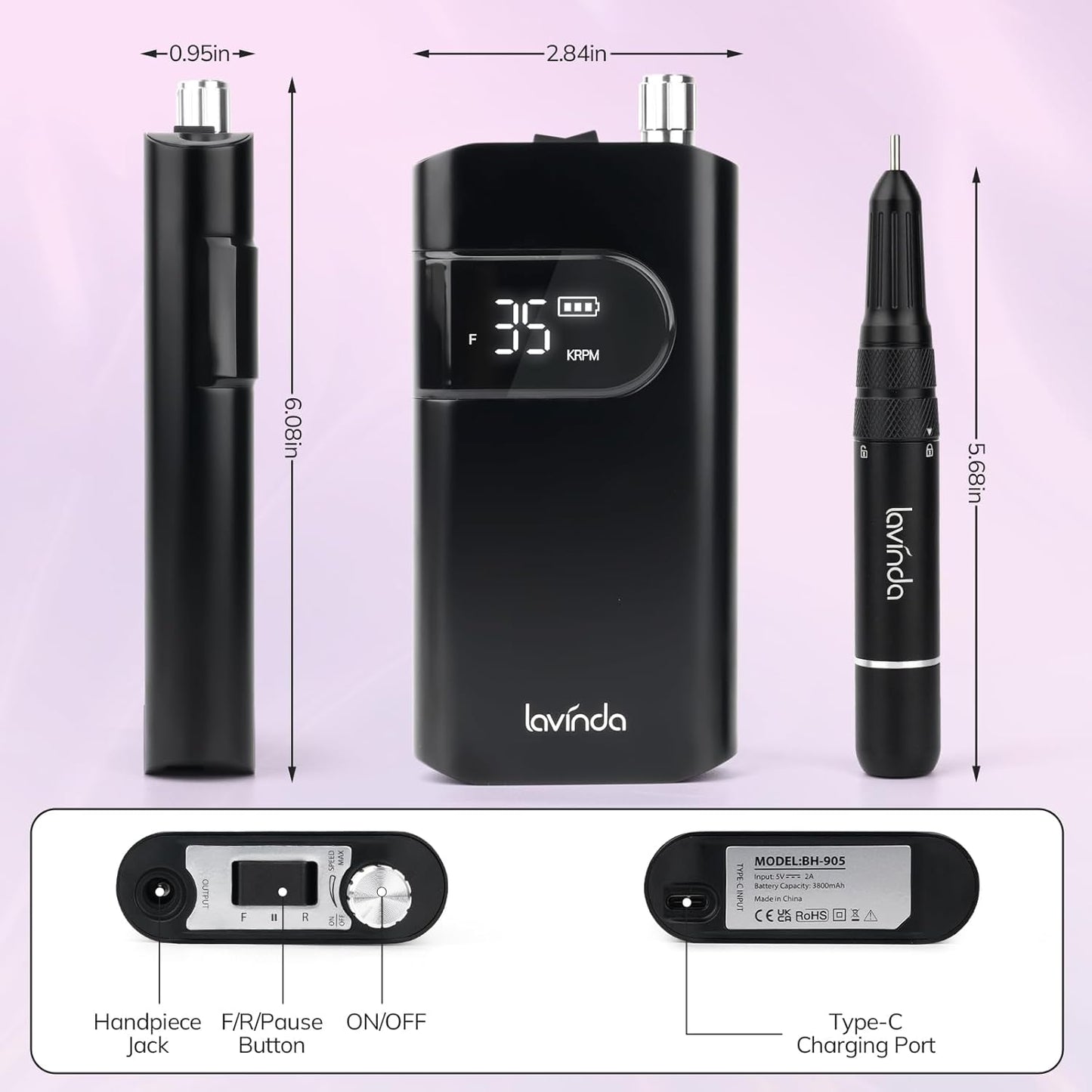 Wand™ Nail Drill - Black - 35,000 RPM Rechargeable