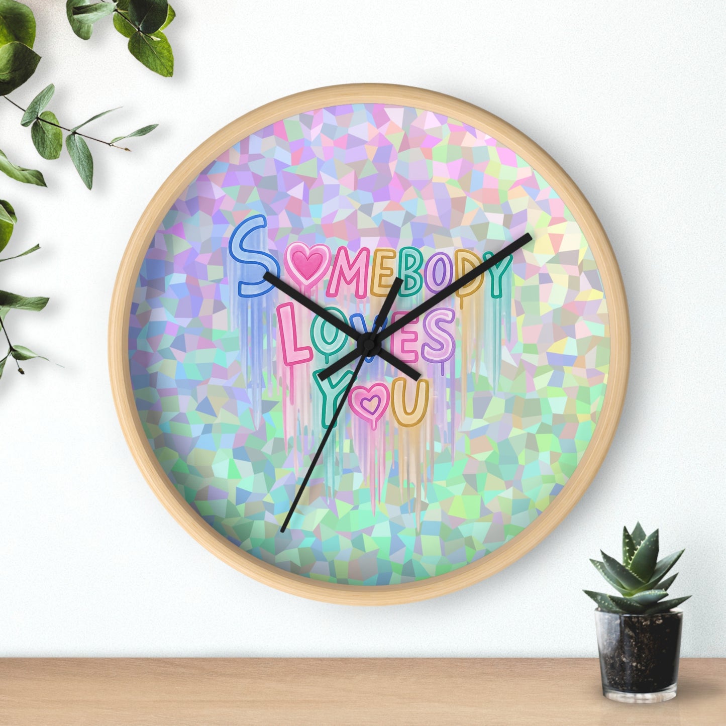 Somebody Loves You Wall Clock — Holographic Pastel Heart Message Clock