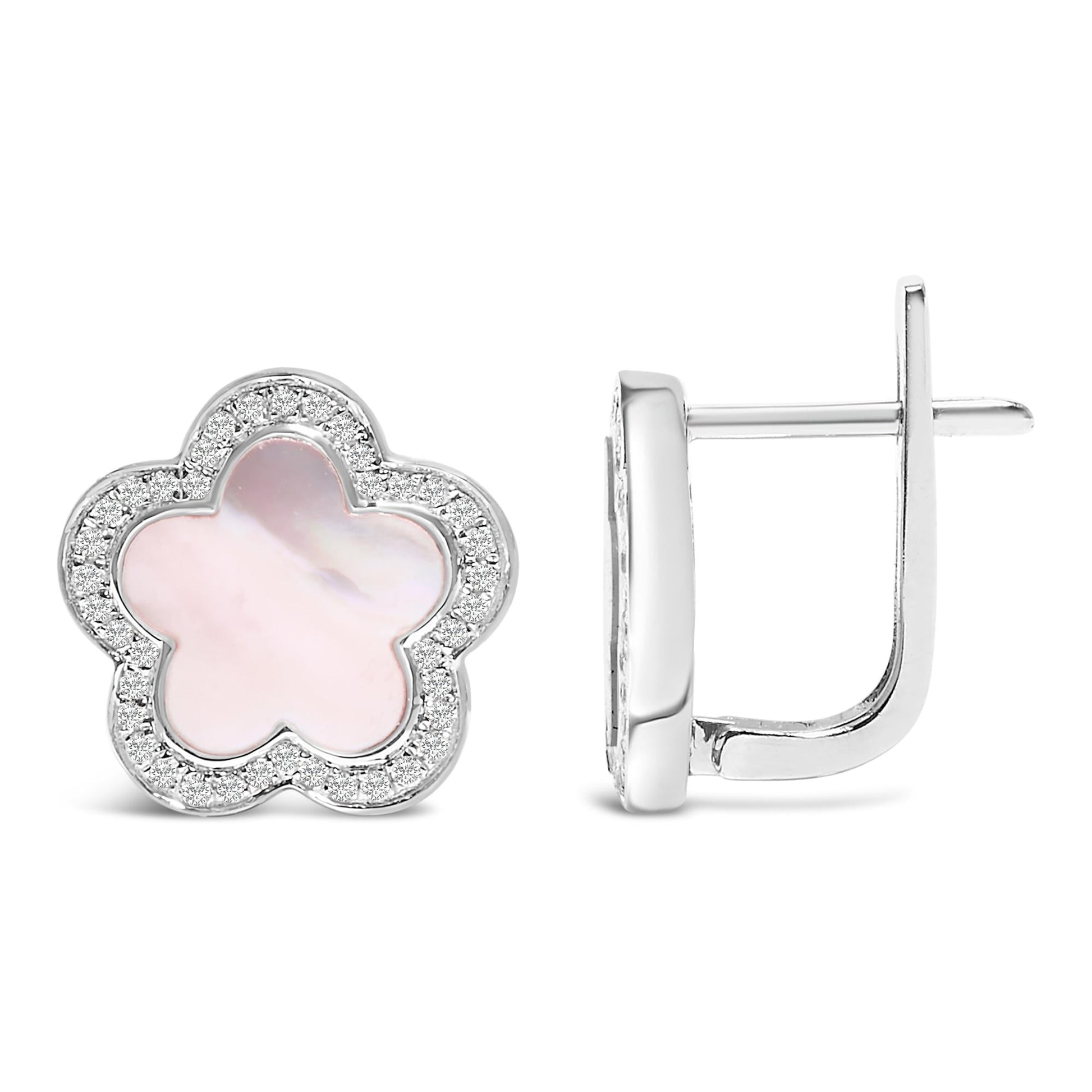 14K White Gold Mother of Pearl and 1/5 Cttw Diamond Halo Star Stud Earrings-3