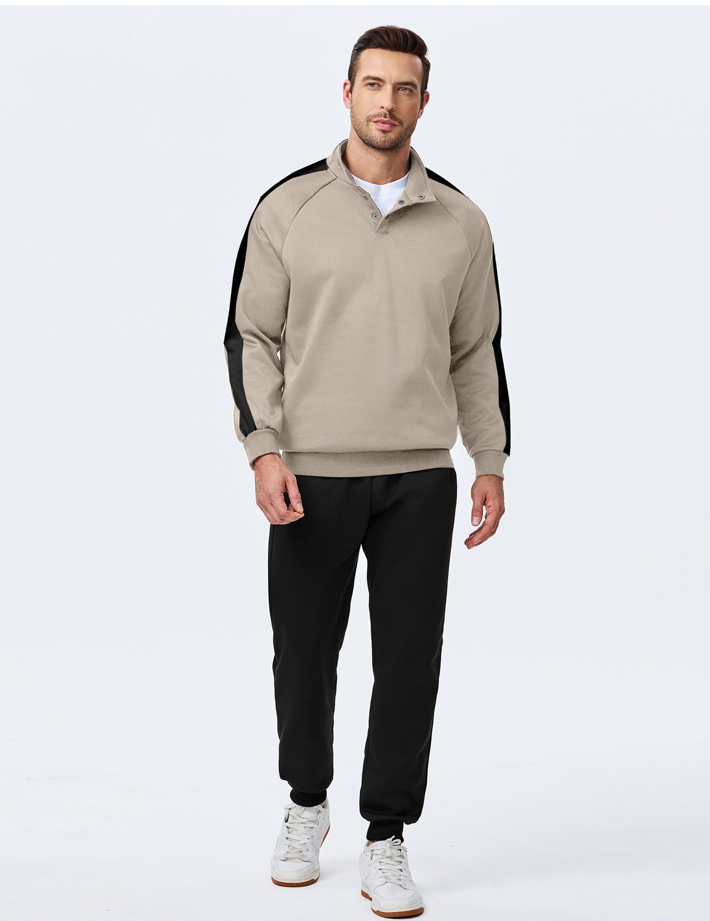JMIERR Men's 2 Piece Casual Outfits Quarter Button Lightweight Sweatshirt Tracksuit & Joggers Sweatpants Sweatsuit Set
