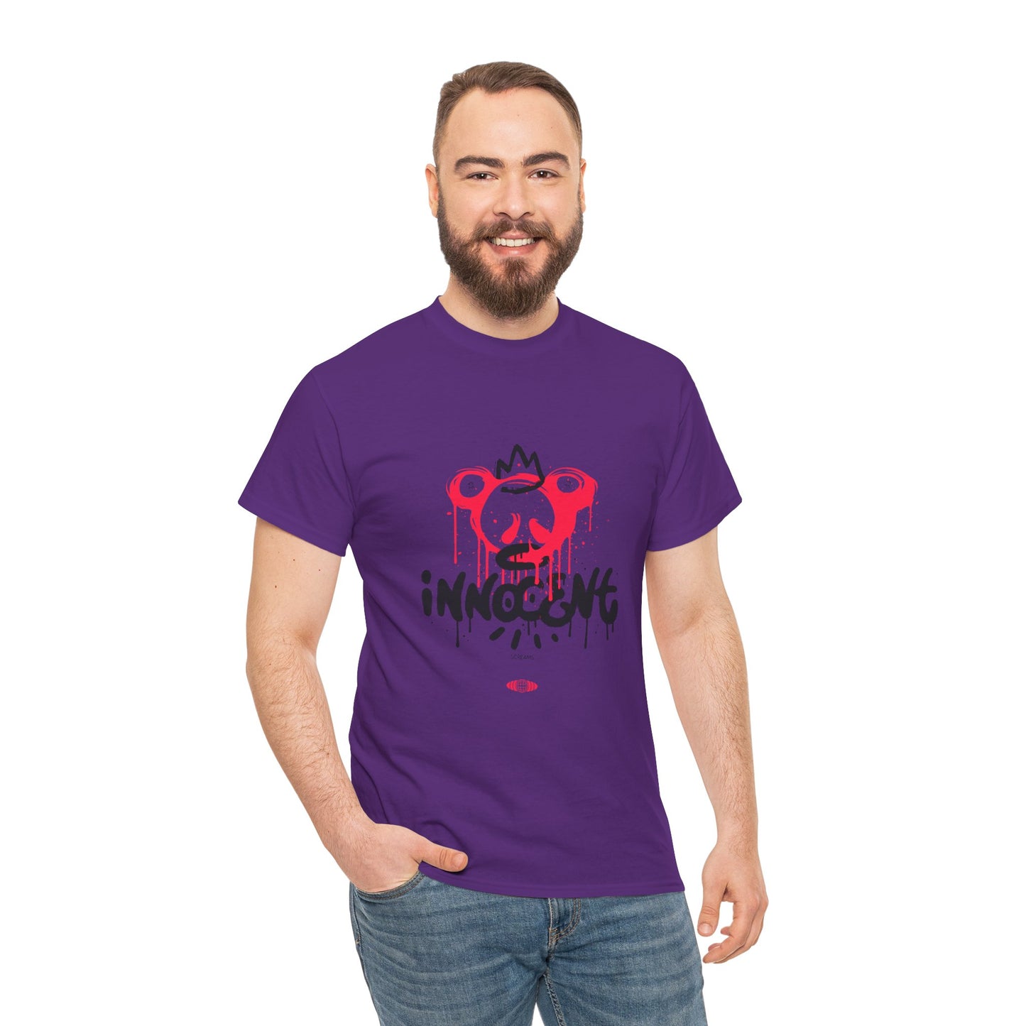 Edgy Graphic Tee: 'Innocent' Design, Urban Fashion, Streetwear, Unisex Cotton T-Shirt, Music Festivals, Casual Wear