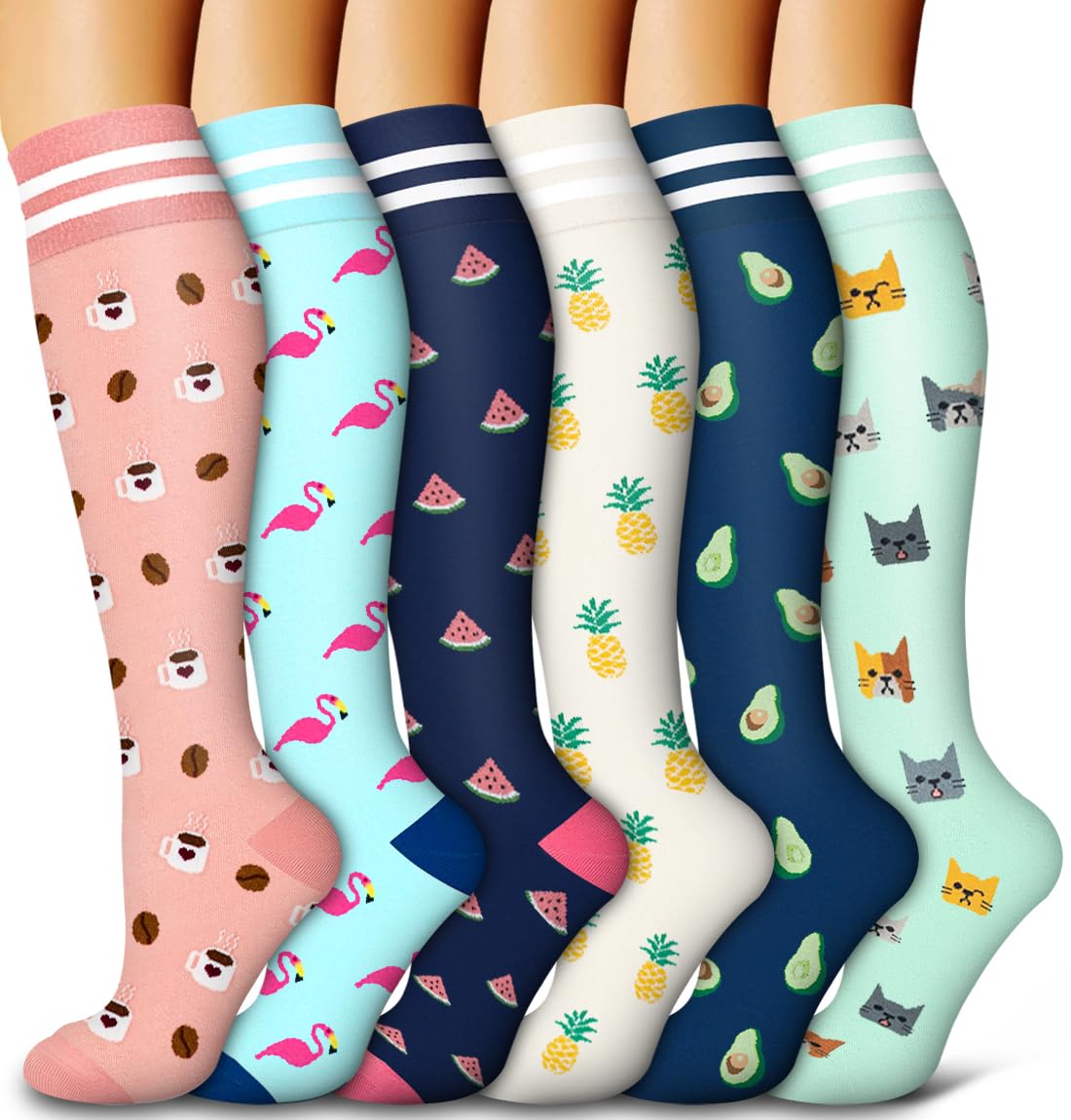 6 Pack Copper Compression Socks for Women and Men Circulation-Best Support for Medical,Running,Nursing,Athletic