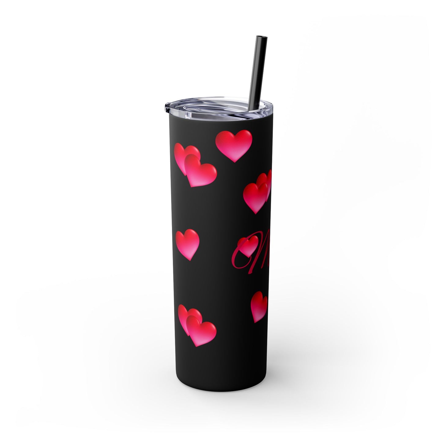 Gepasmaakte Glitter 20oz Dun Tumbler met Pienk Hartpatroon — [Jou Naam Hier]
