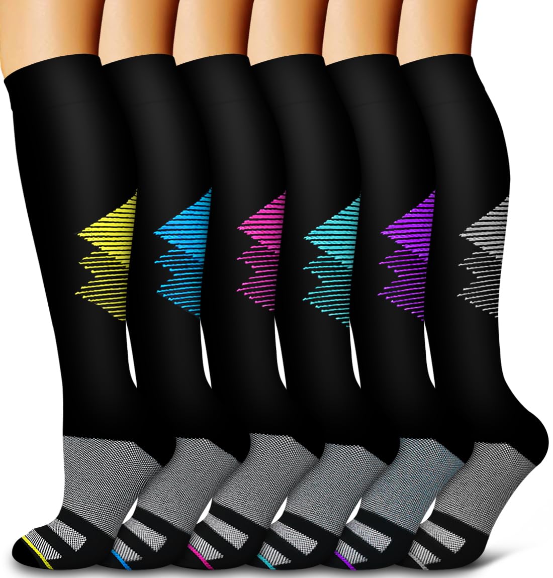 6 Pack Copper Compression Socks for Women and Men Circulation-Best Support for Medical,Running,Nursing,Athletic