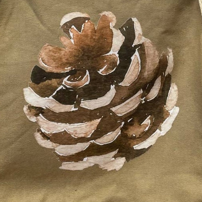 Hand Printed Upcycled Rustic Woody Pine Cone Canvas Tote Sholder Bag Handbag