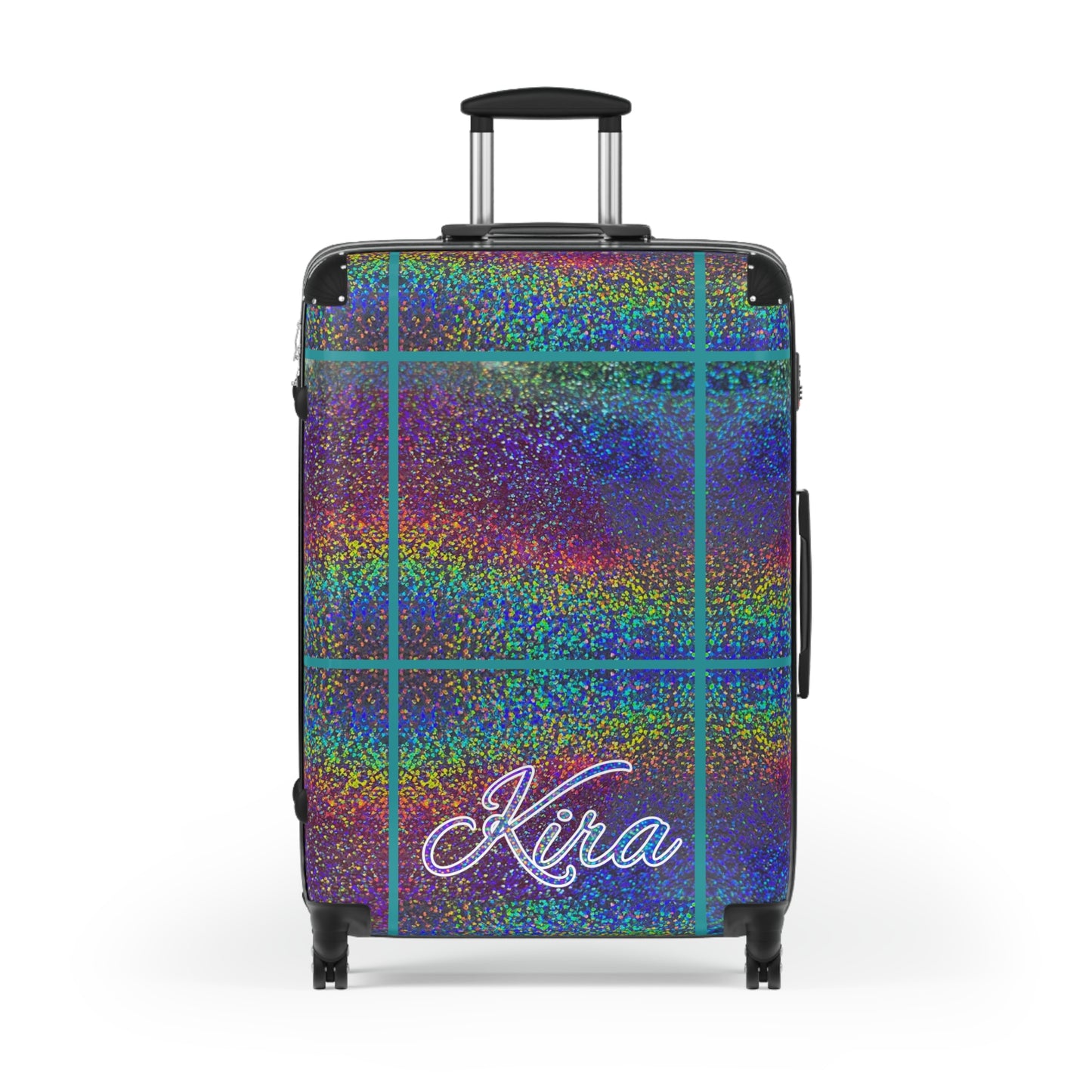 Personalized Name Holographic Glitch Pattern Print Suitcase Colorful Travel Luggage: WARNING - May Cause Uncontrollable Compliments