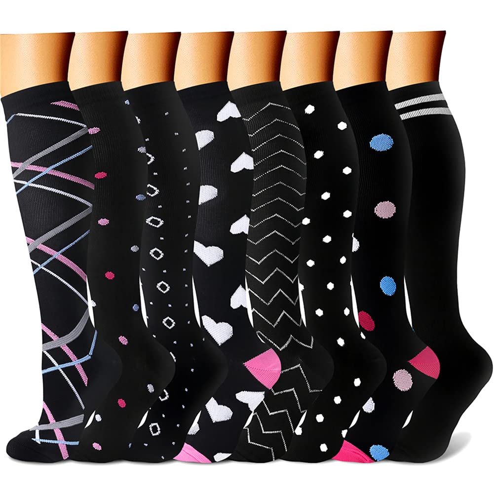 CHARMKING Compression Socks for Women & Men Circulation (8 Pairs) 15-20 mmHg is Best Support for Athletic Running,Cycling