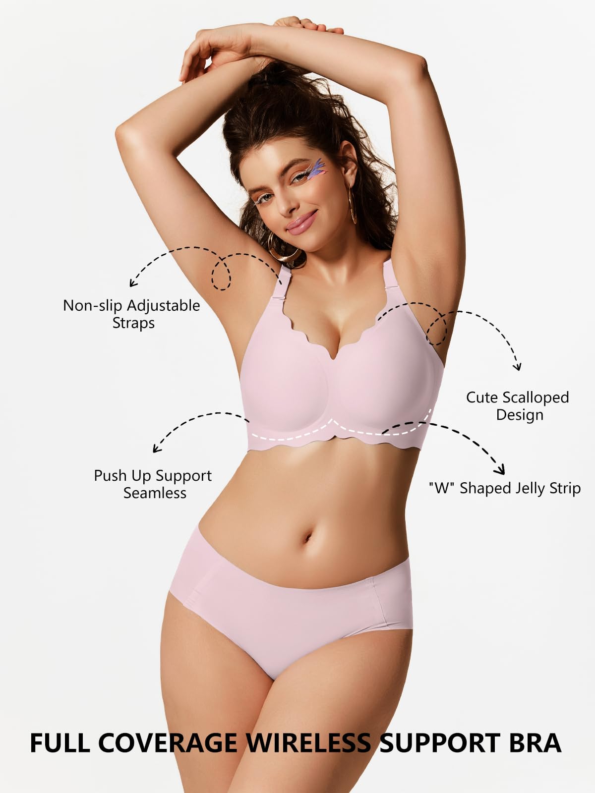 COCOMARTS Jelly Bras for Women No Underwire Scalloped Push Up Wireless Bralettes Seamless Soft Comfort Everyday Tshirt Bra
