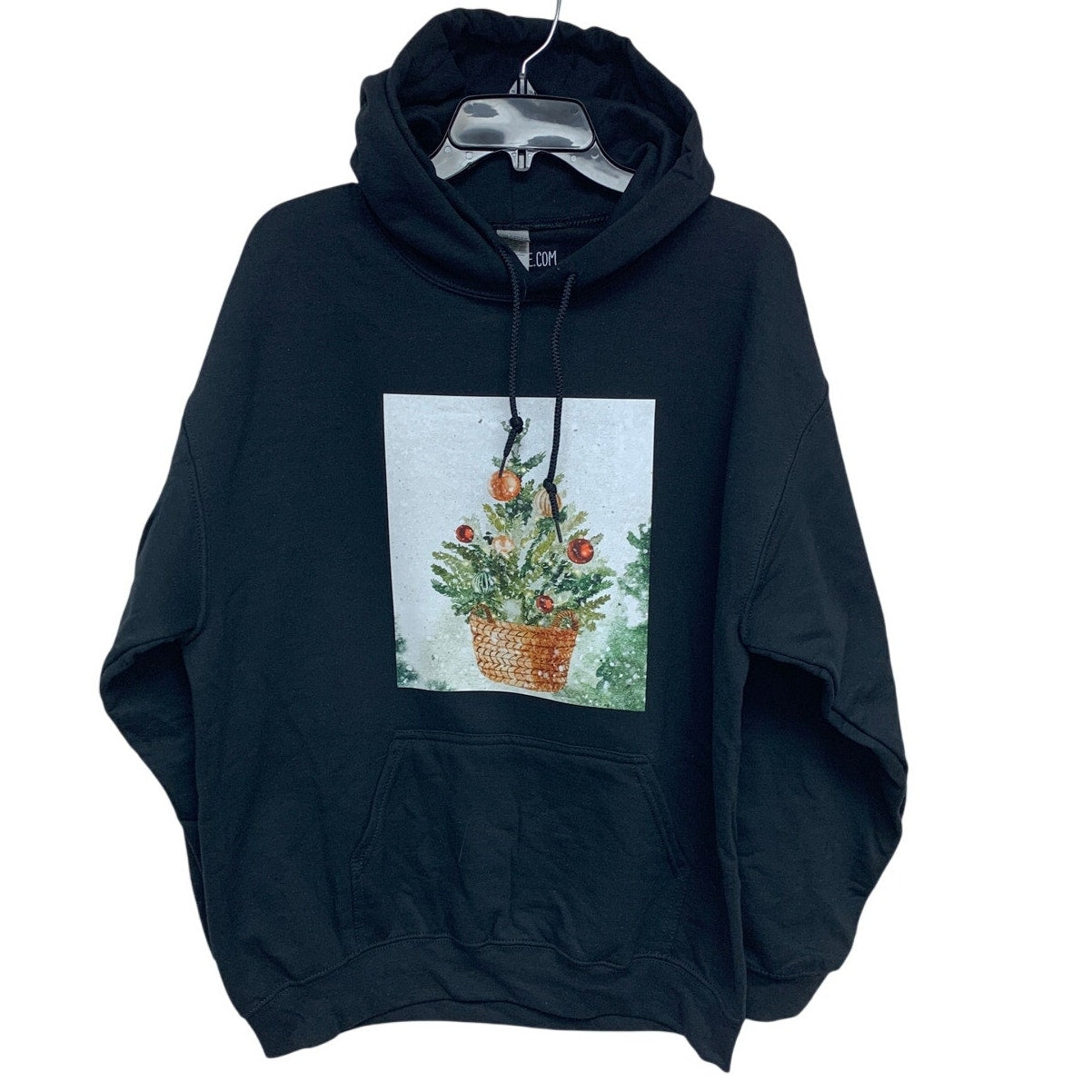 New Hand Printed Womens Large Christmas Tree Holiday Long Sleeve Hoodie