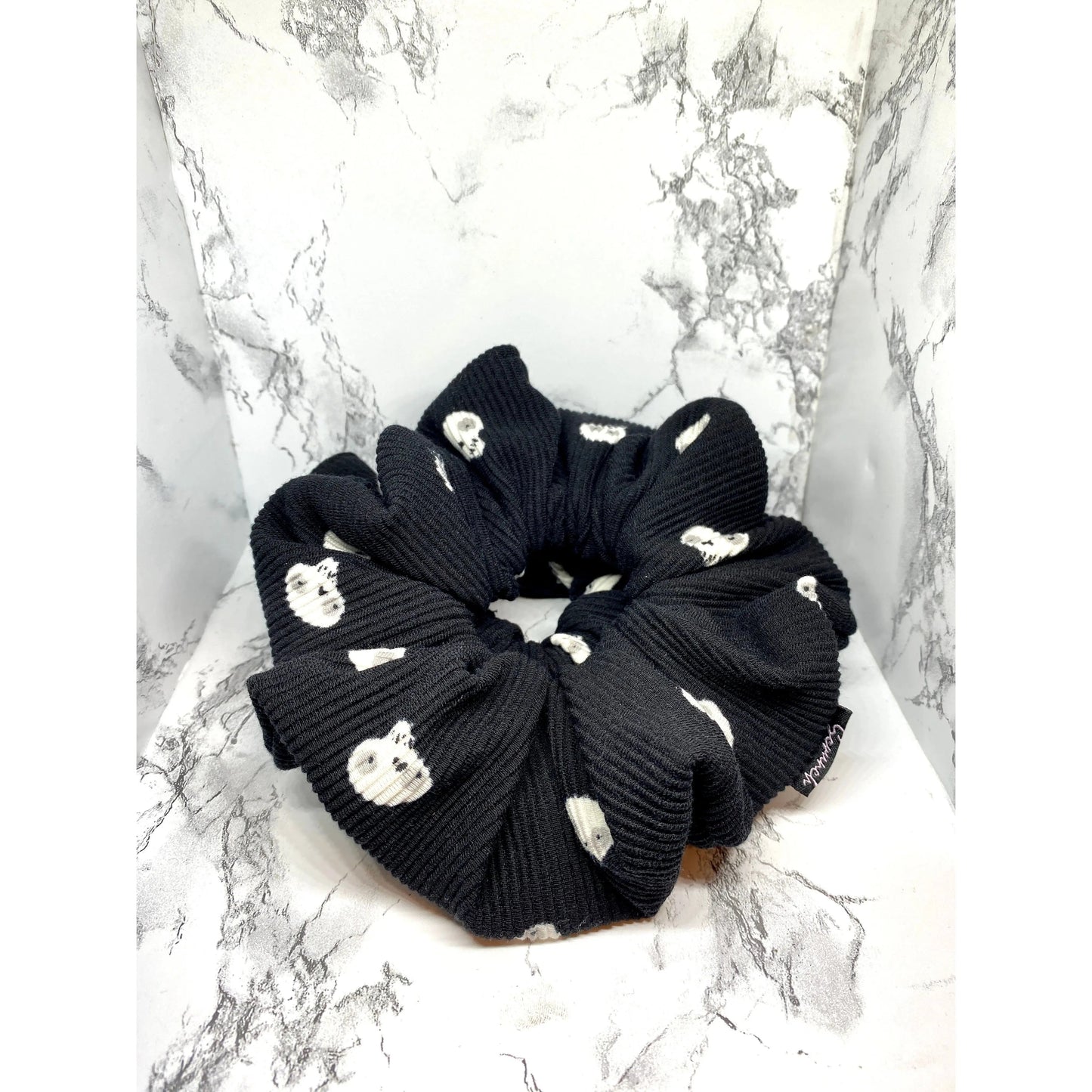 Black Skulls Halloween Ribbed Scrunchie