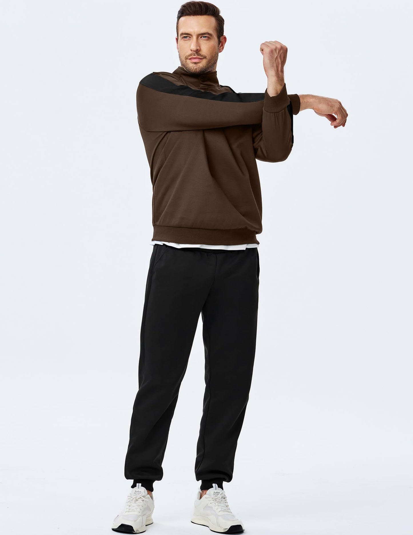JMIERR Men's 2 Piece Casual Outfits Quarter Button Lightweight Sweatshirt Tracksuit & Joggers Sweatpants Sweatsuit Set