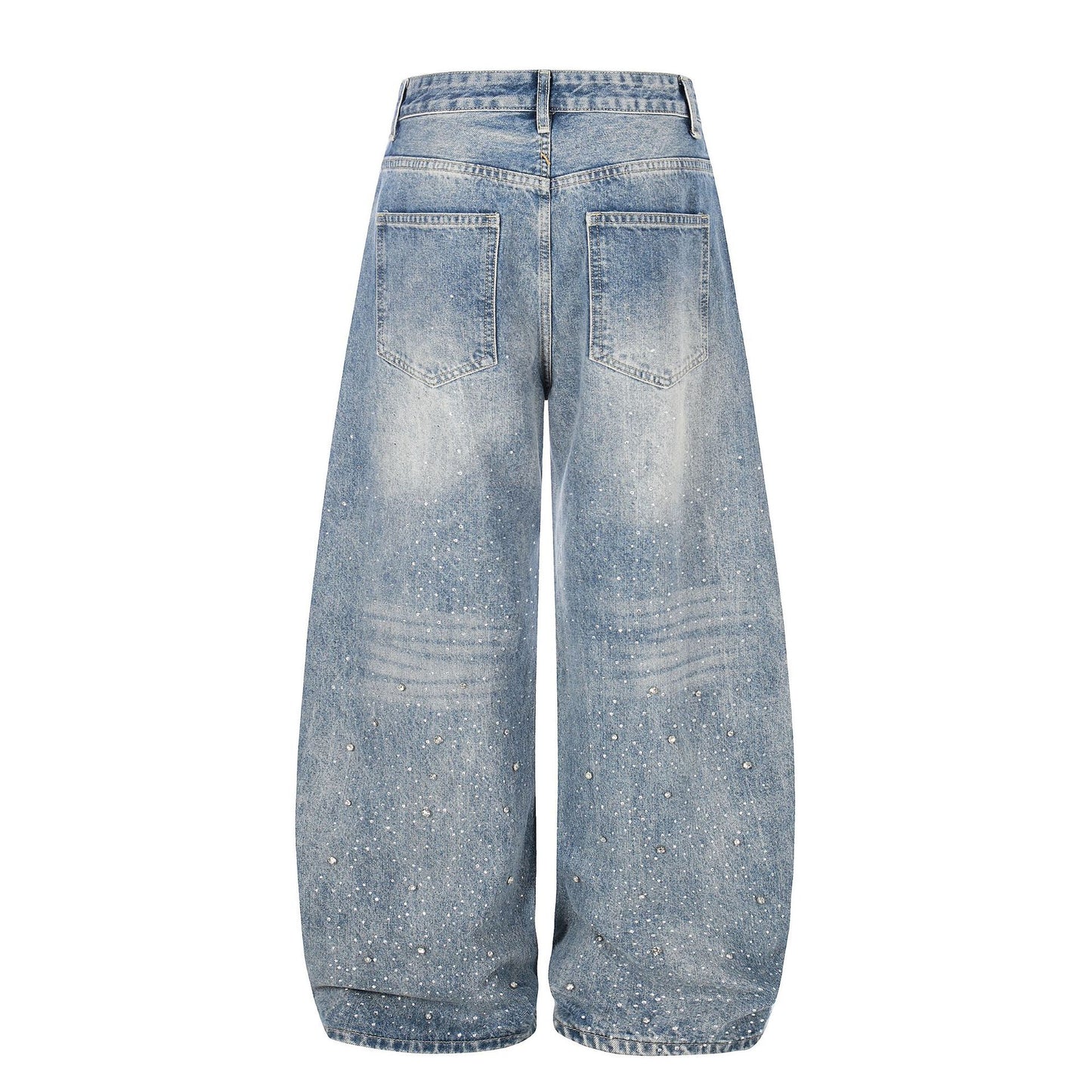 High-Waisted Washed Distressed Design, Loose Fit Slimming Straight Cut Pants