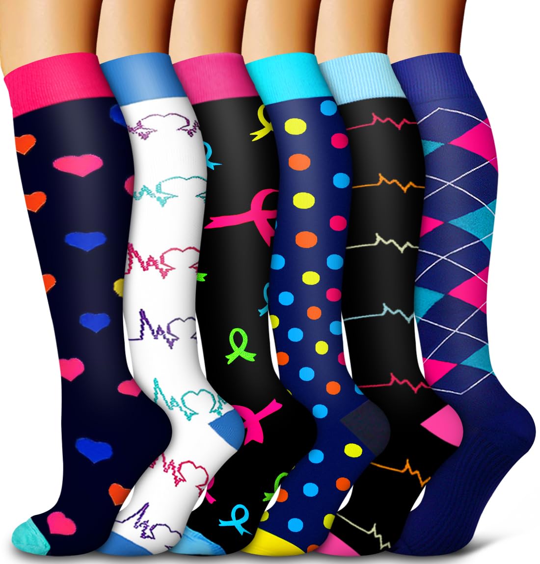 6 Pack Copper Compression Socks for Women and Men Circulation-Best Support for Medical,Running,Nursing,Athletic