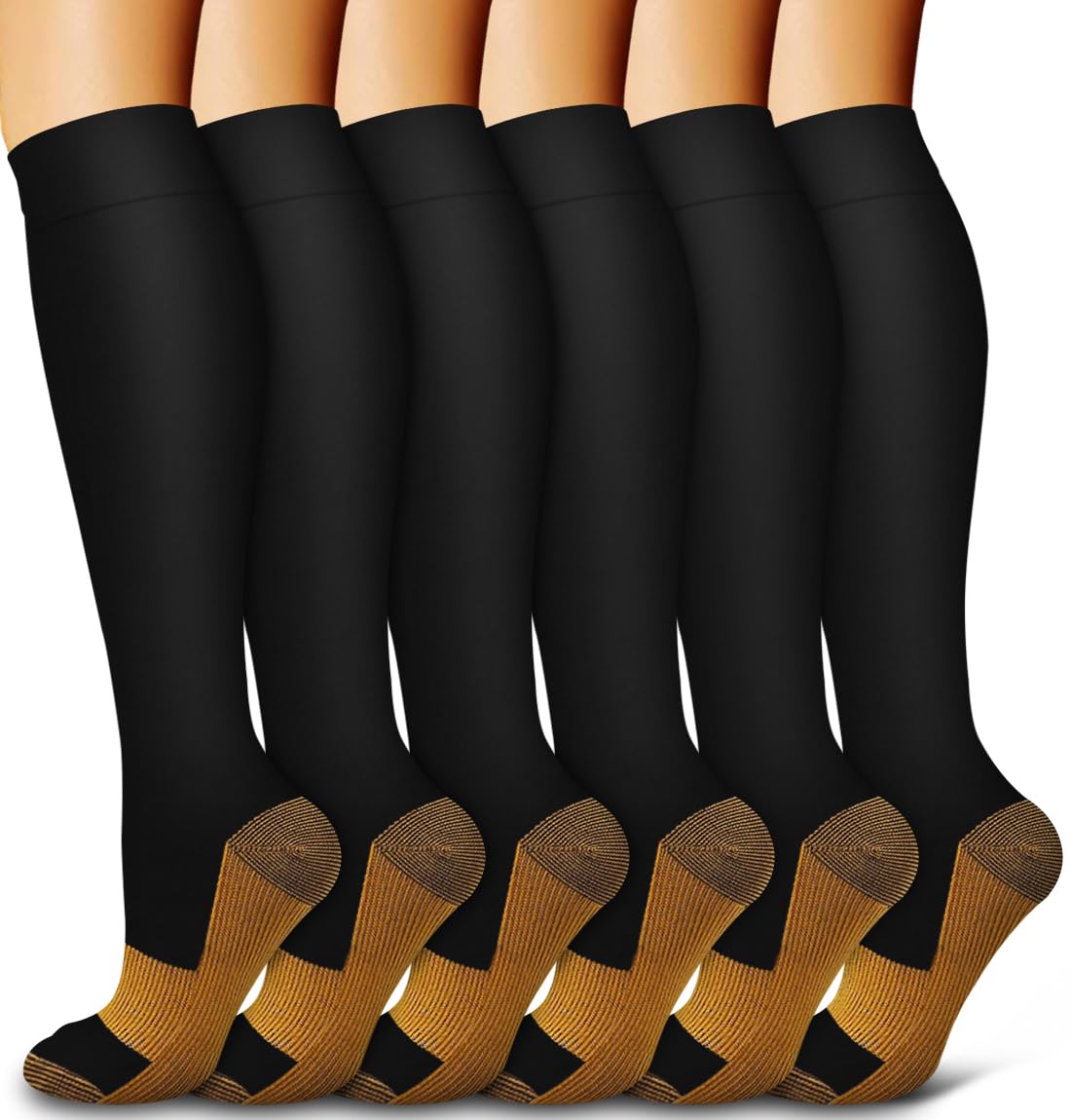 6 Pack Copper Compression Socks for Women and Men Circulation-Best Support for Medical,Running,Nursing,Athletic