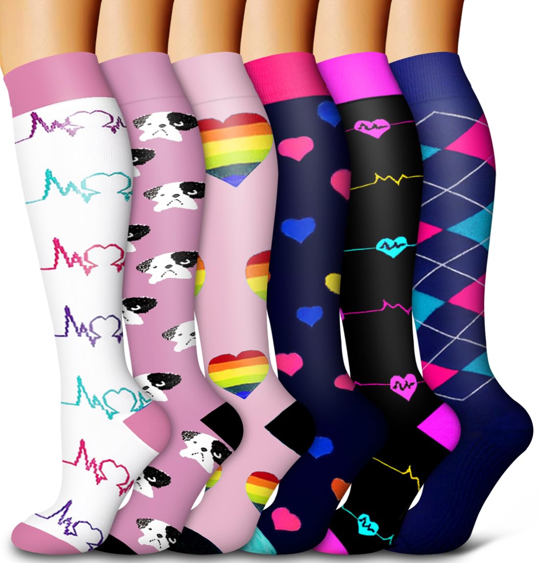 6 Pack Copper Compression Socks for Women and Men Circulation-Best Support for Medical,Running,Nursing,Athletic