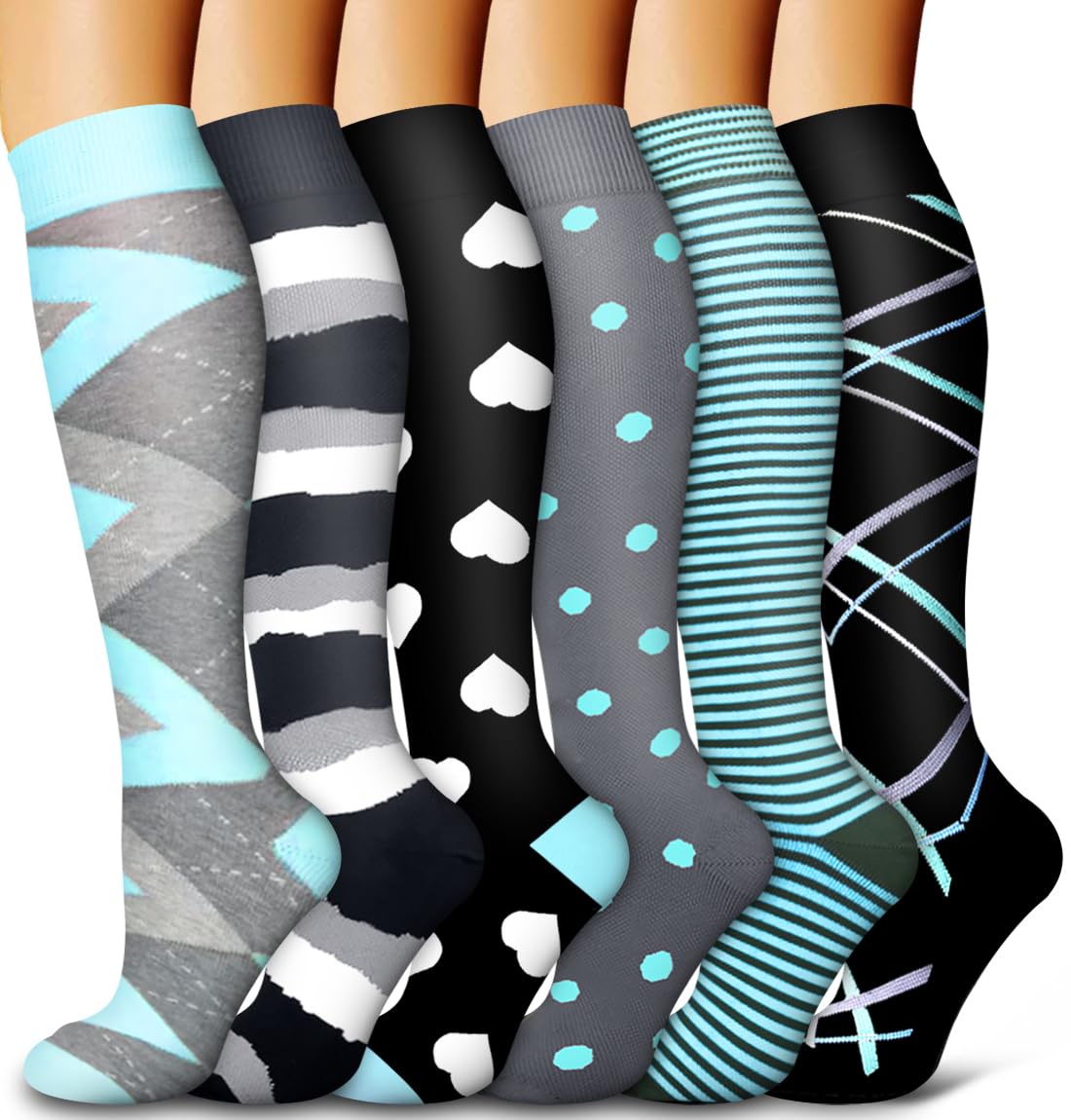 6 Pack Copper Compression Socks for Women and Men Circulation-Best Support for Medical,Running,Nursing,Athletic