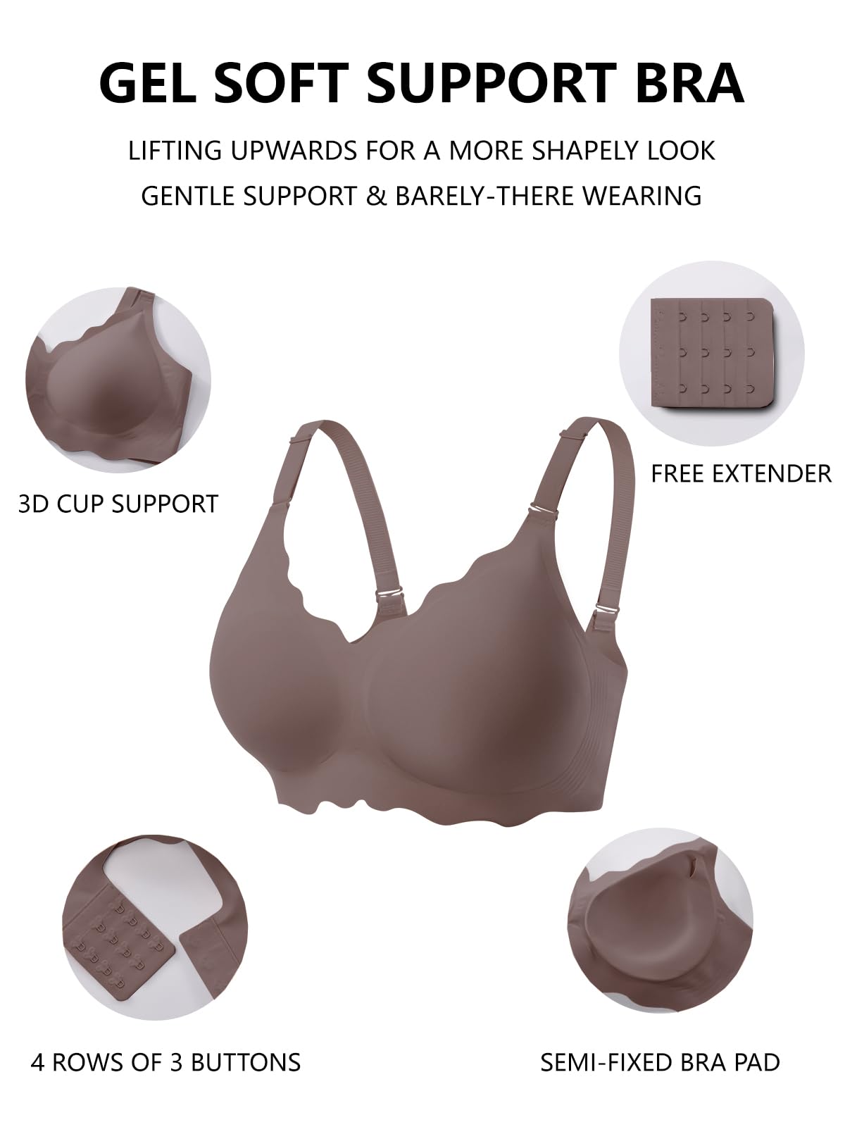 COCOMARTS Jelly Bras for Women No Underwire Scalloped Push Up Wireless Bralettes Seamless Soft Comfort Everyday Tshirt Bra