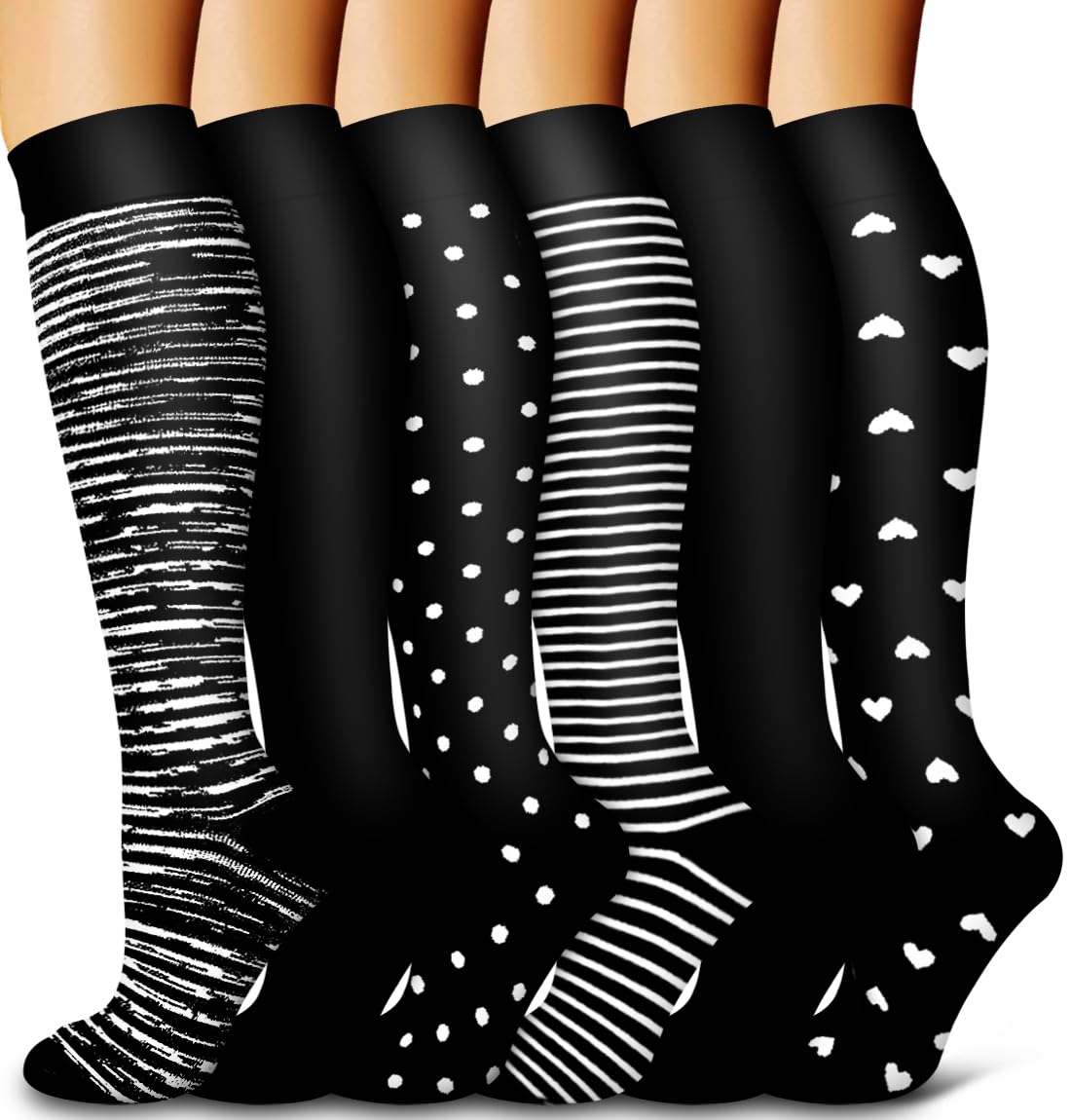 6 Pack Copper Compression Socks for Women and Men Circulation-Best Support for Medical,Running,Nursing,Athletic