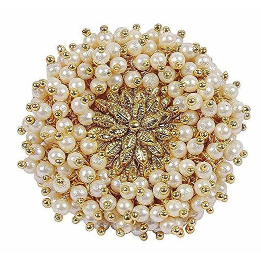 Gold-Polished Pearl Beads Polki Ring