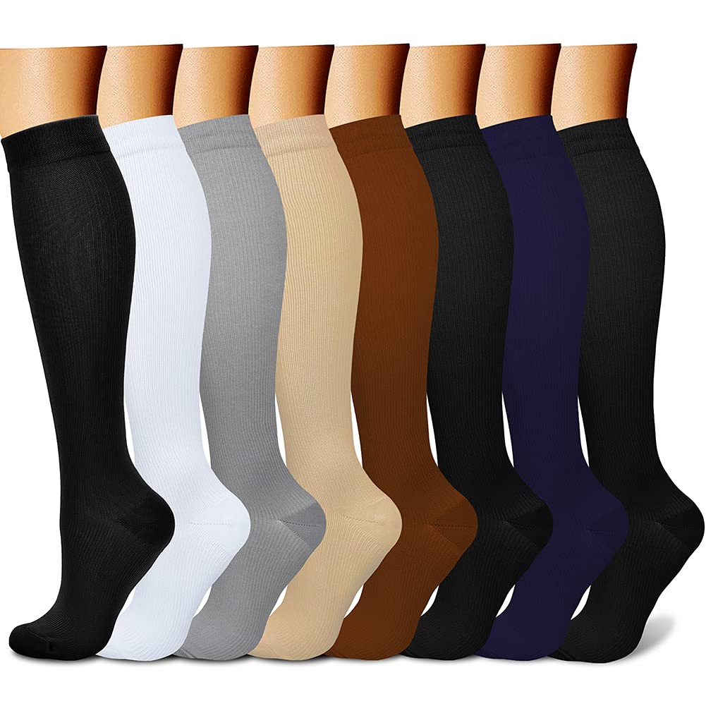 CHARMKING Compression Socks for Women & Men Circulation (8 Pairs) 15-20 mmHg is Best Support for Athletic Running,Cycling