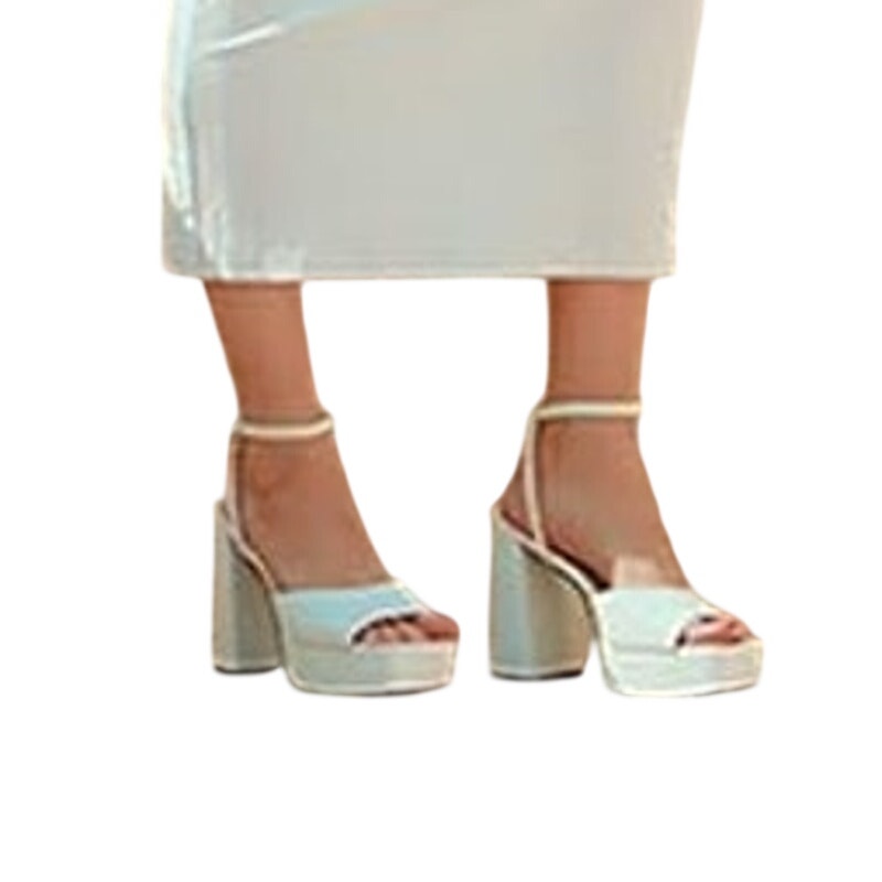 Modatope Womens 6.5 White 4.5" Platform Heels Open Square Toe Ankle Strap Shoes