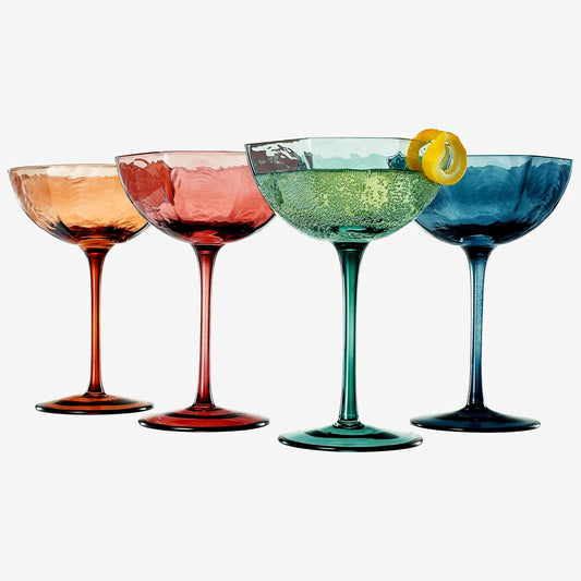Khen Cocktail, Martini & Champagne Luxury Angled Coupe Glasses 6 oz | Set of 4 | Muted Colored-0