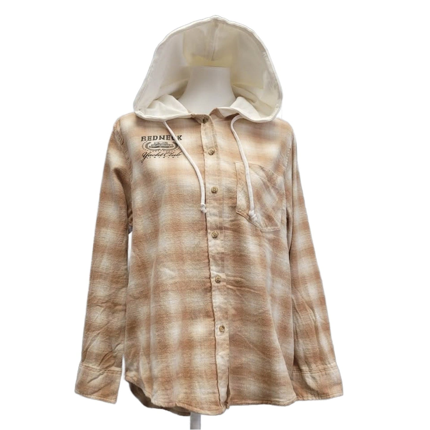 New Hand Printed Womens XXL Redneck Yacht Club Long Sleeve Flannel Hoodie