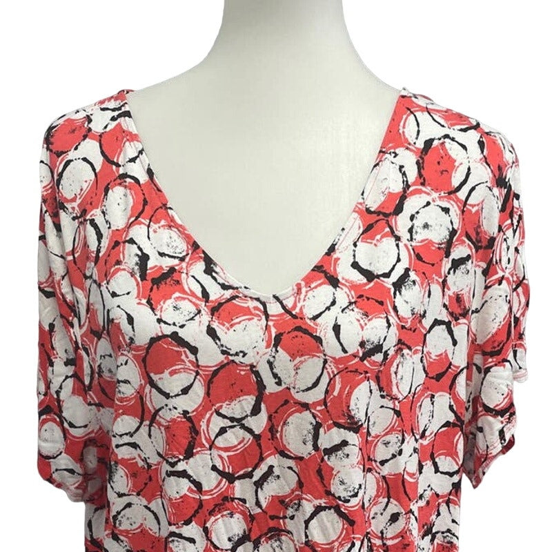 Alfani Womens Plus Size 3X Short Sleeve Polka Dot V-Neck Rayon Blend Top