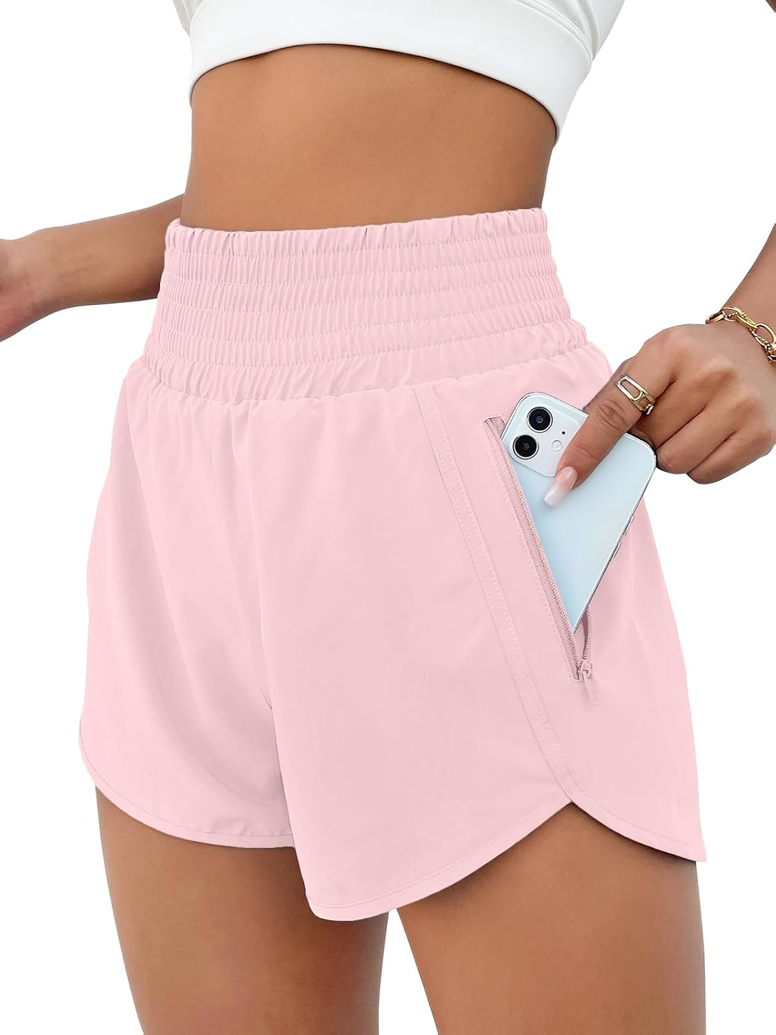 BMJL Women's Athletic Shorts High Waisted Running Short Pocket 2.5" Sporty Shorts Gym Workout Shorts