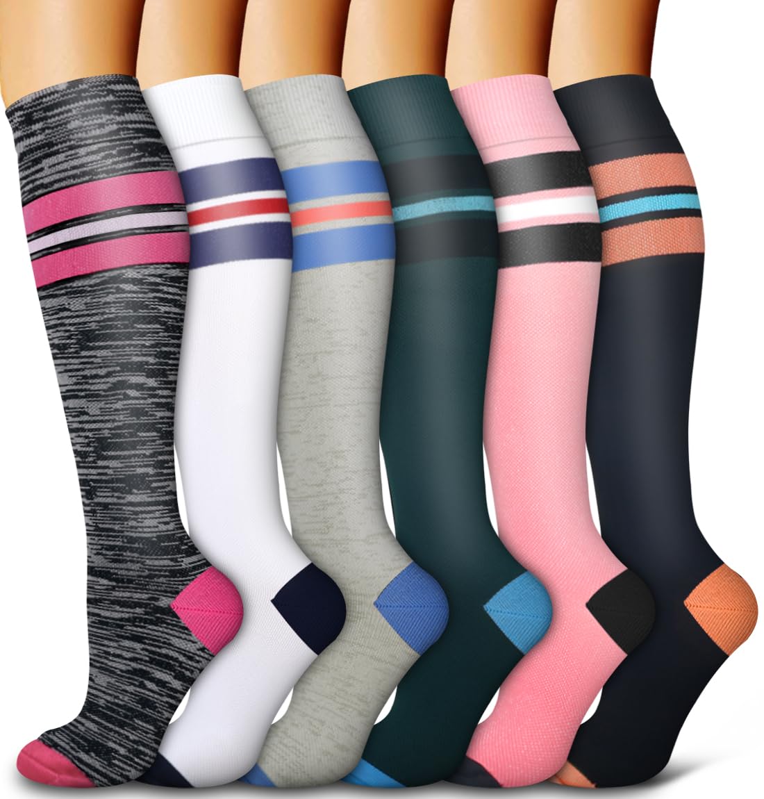 6 Pack Copper Compression Socks for Women and Men Circulation-Best Support for Medical,Running,Nursing,Athletic