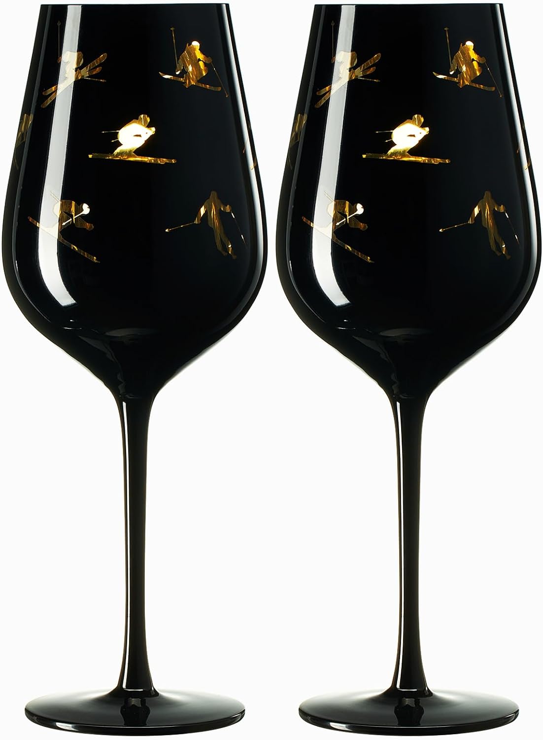 Crystal Stemmed Skiing, Apres Ski Skiier Wine Glasses Goblets - Set of 2-3