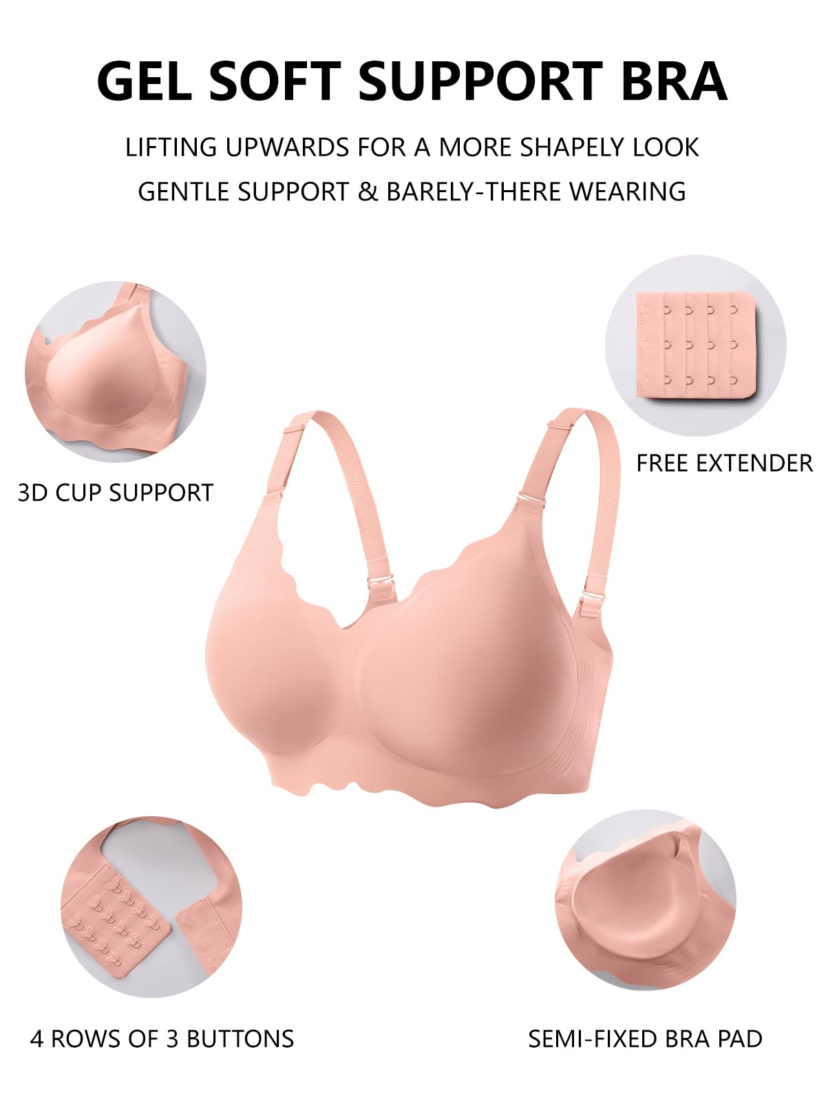 COCOMARTS Jelly Bras for Women No Underwire Scalloped Push Up Wireless Bralettes Seamless Soft Comfort Everyday Tshirt Bra