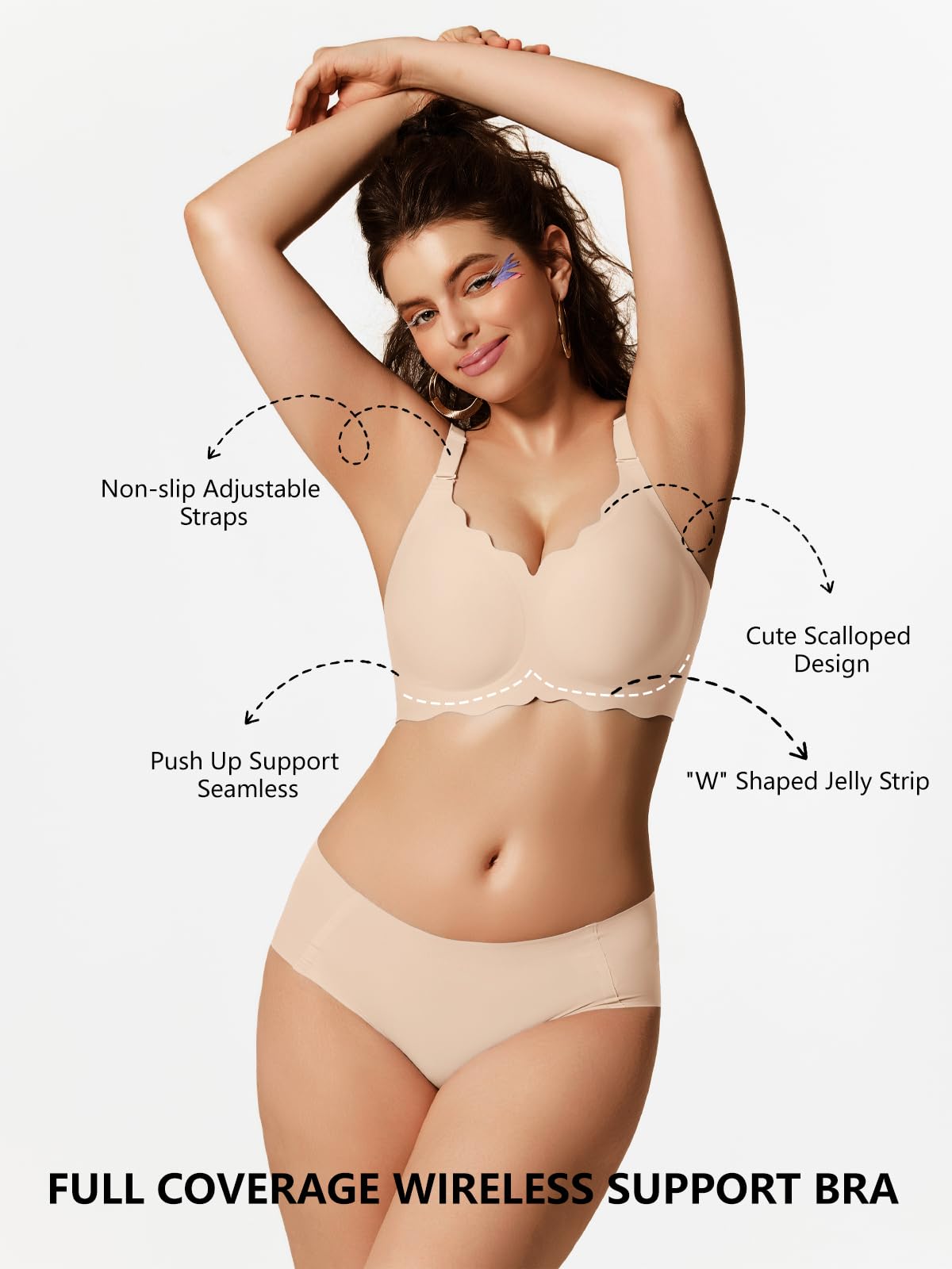 COCOMARTS Jelly Bras for Women No Underwire Scalloped Push Up Wireless Bralettes Seamless Soft Comfort Everyday Tshirt Bra