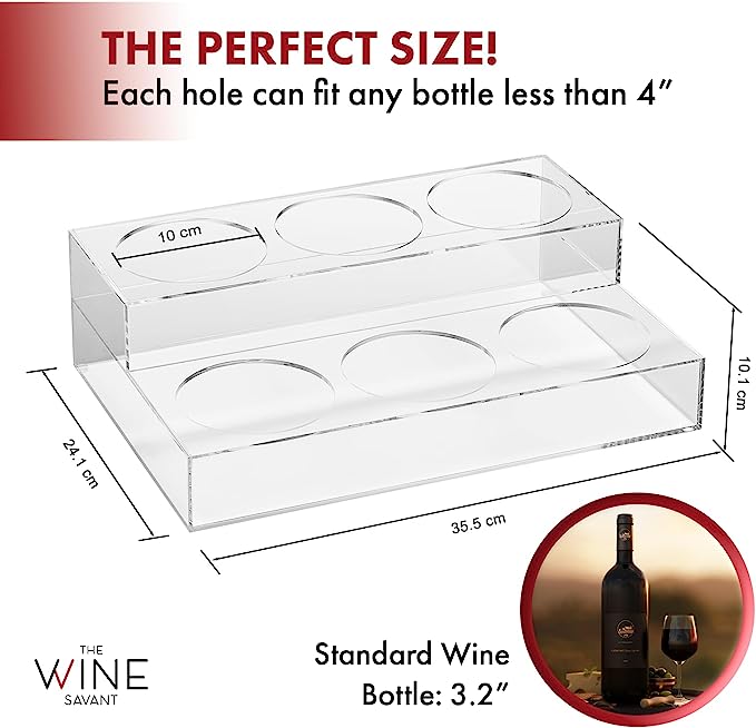 Acrylic Bottle Holder, Coffee Syrup Rack Display Case | 2-Tiered 6 Bottle | Wine Bar Bottle Rack, Clear Shelf Rack for Kitchen, Countertop, Fridge Pantry Storage Organizer - Wine, Soda, Cans, Liquor-2