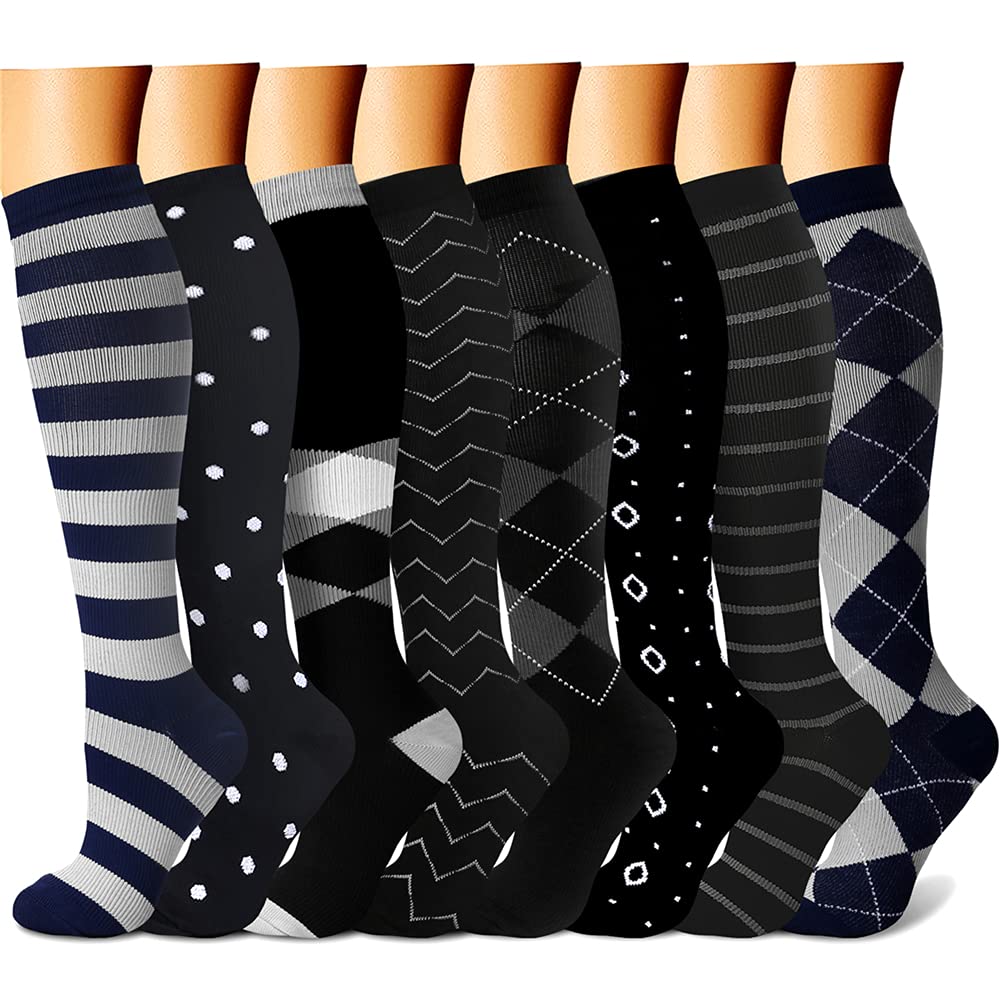 CHARMKING Compression Socks for Women & Men Circulation (8 Pairs) 15-20 mmHg is Best Support for Athletic Running,Cycling
