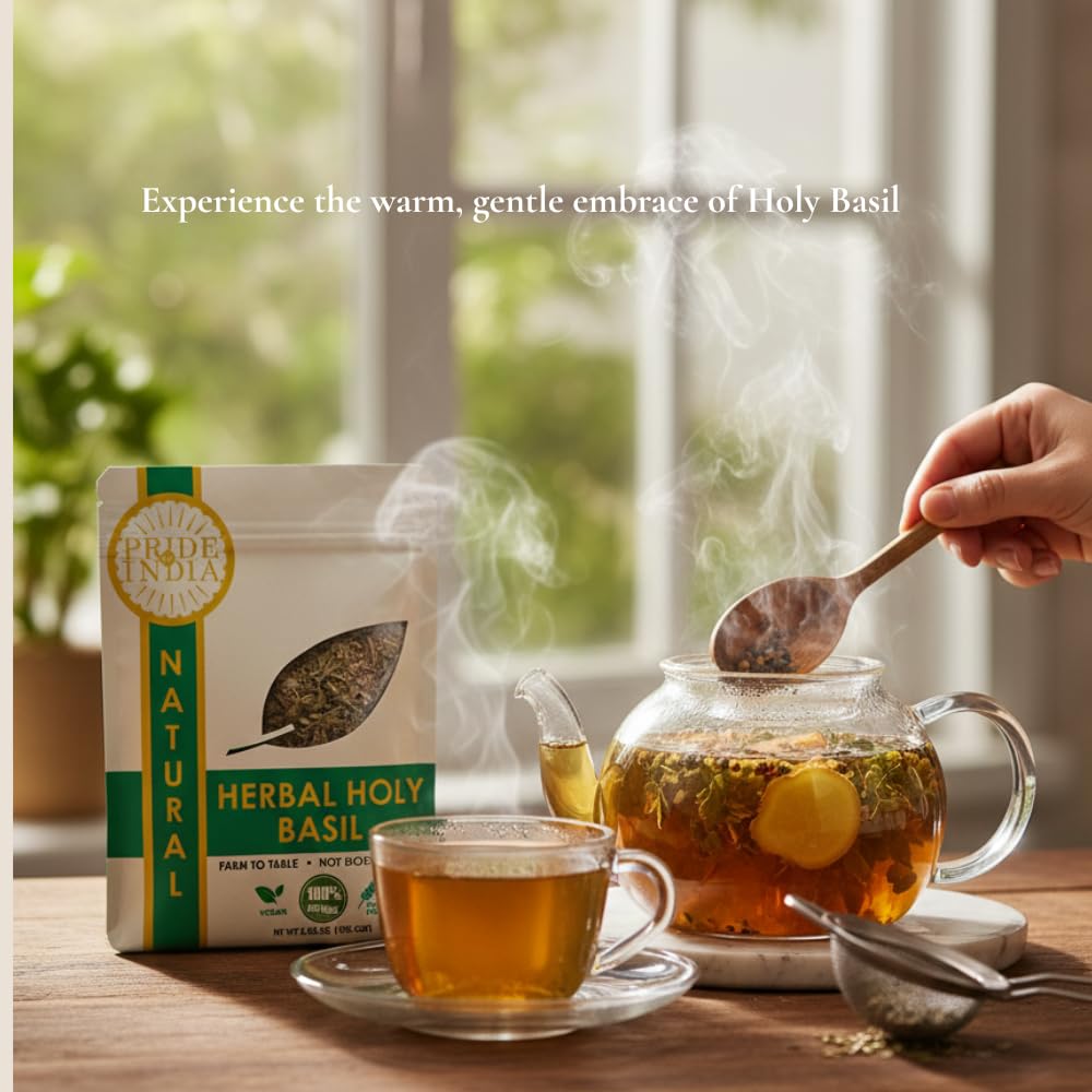 NUTRITEA Natural Tulsi Holy Basil Herbal Full Leaf Tea (Caffeine Free)-3