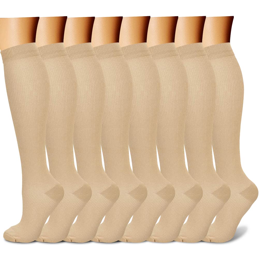 CHARMKING Compression Socks for Women & Men Circulation (8 Pairs) 15-20 mmHg is Best Support for Athletic Running,Cycling