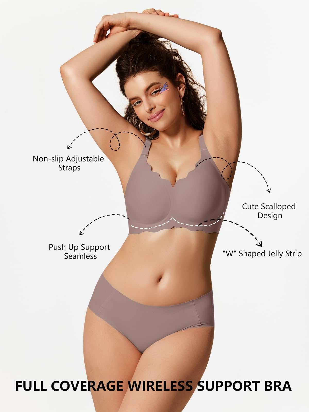 COCOMARTS Jelly Bras for Women No Underwire Scalloped Push Up Wireless Bralettes Seamless Soft Comfort Everyday Tshirt Bra
